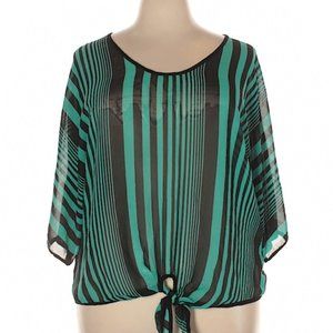 Bongo Plus Green Black Striped Tie Front Blouse Size 2X NWOT